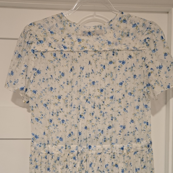 Christy Dawn Floral Midi Sheer Dress in Blue and White - Picture 6 of 7